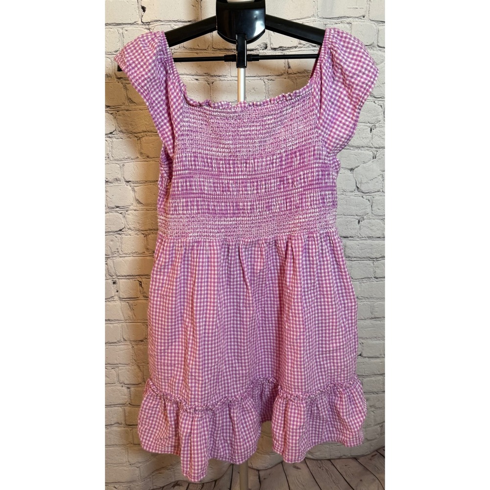 Terra & Sky Purple Gingham Smocked Tiered Mini Dress Womens 1X 16W-18W Cotton - Picture 2 of 4